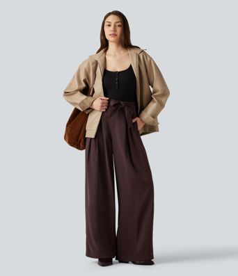 High Waisted Belted Wide Leg Baggy Work Pants with Pockets High Waisted Belted Wide Leg Baggy Work Pants with Pockets