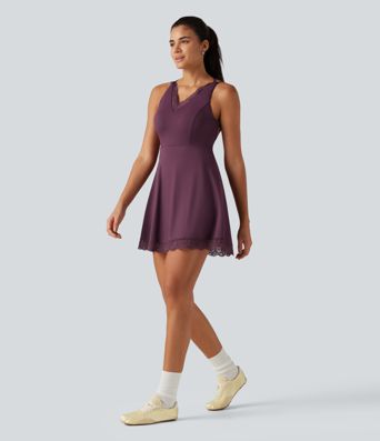SoftlyZero™ Airy V Neck 2-in-1 Built-in Bra Contrast Lace InstantCool Mini Dance Dress with Pockets-Easy Peezy Edition SoftlyZero™ Airy V Neck 2-in-1 Built-in Bra Contrast Lace InstantCool Mini Dance Dress with Pockets-Easy Peezy Edition