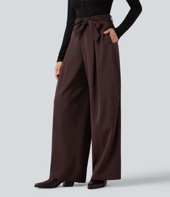 High Waisted Belted Wide Leg Baggy Work Pants with Pockets High Waisted Belted Wide Leg Baggy Work Pants with Pockets