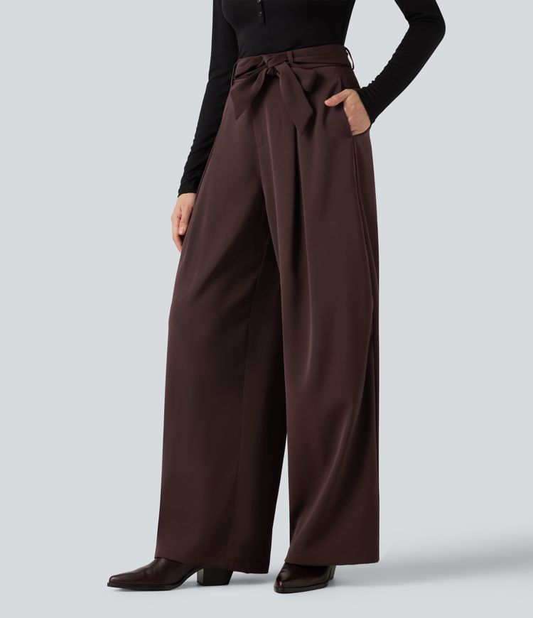 High Waisted Belted Wide Leg Baggy Work Pants with Pockets High Waisted Belted Wide Leg Baggy Work Pants with Pockets