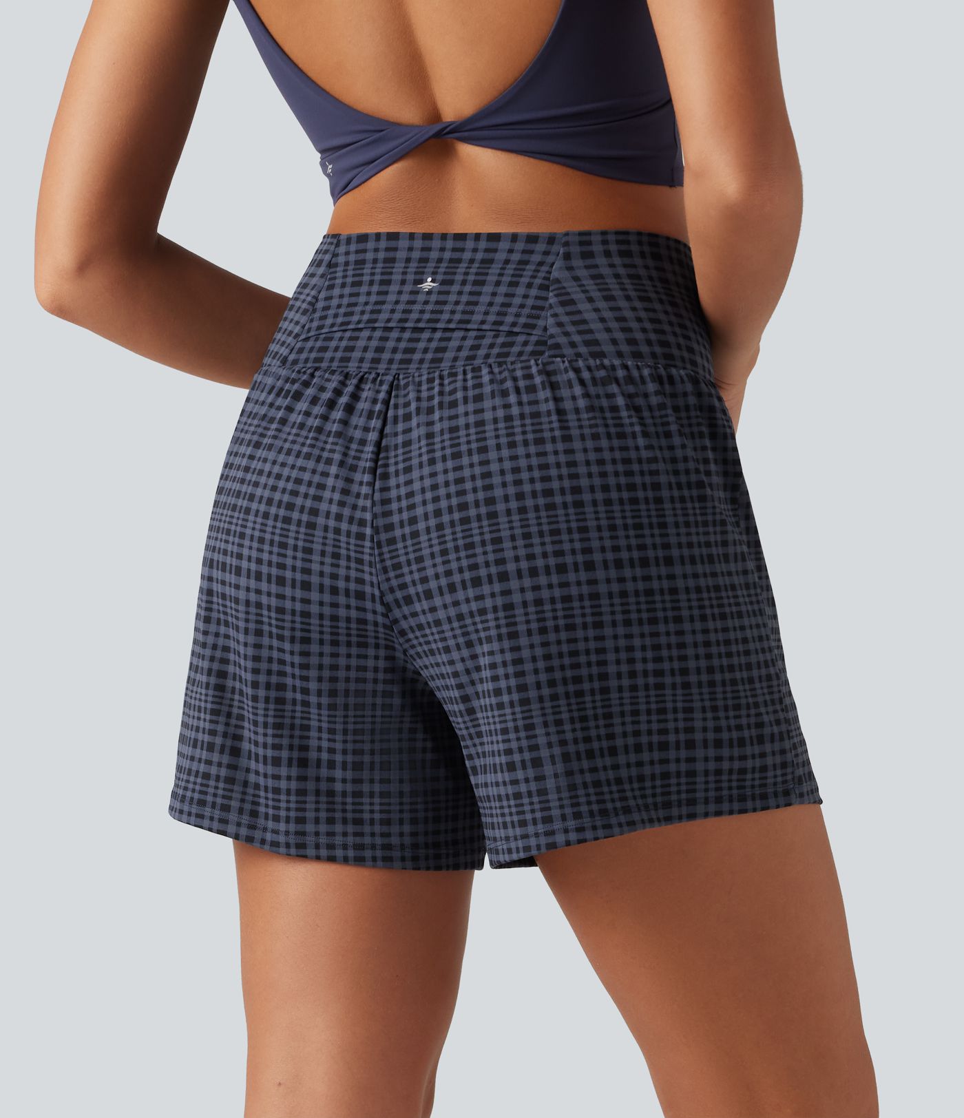 High Waisted 2-in-1 Plaid Yoga Shorts 5'' with Pockets