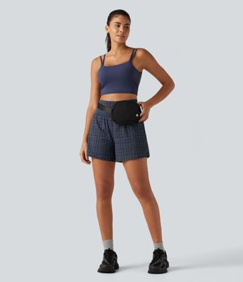 High Waisted 2-in-1 Plaid Yoga Shorts 5'' with Pockets