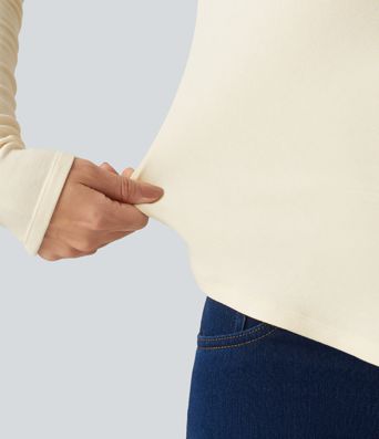 Mock Neck Long Sleeve Asymmetric Hem Thermal Casual T-Shirt