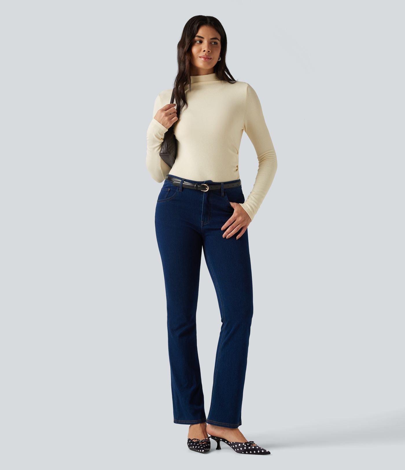 Mock Neck Long Sleeve Asymmetric Hem Thermal Casual T-Shirt