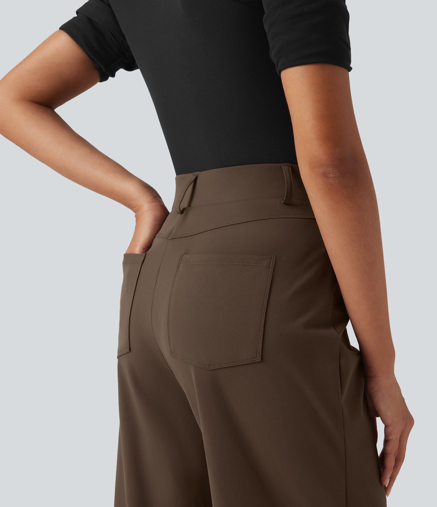 DayStretch High Waisted Straight Leg Stripe Rolled Hem Casual Pants with Pockets DayStretch High Waisted Straight Leg Stripe Rolled Hem Casual Pants with Pockets