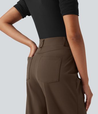 DayStretch High Waisted Straight Leg Stripe Rolled Hem Casual Pants with Pockets DayStretch High Waisted Straight Leg Stripe Rolled Hem Casual Pants with Pockets