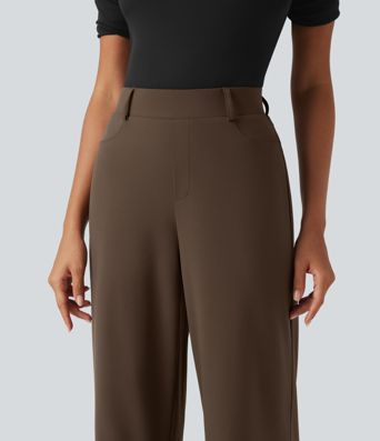 DayStretch High Waisted Straight Leg Stripe Rolled Hem Casual Pants with Pockets DayStretch High Waisted Straight Leg Stripe Rolled Hem Casual Pants with Pockets