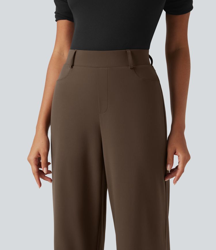 DayStretch High Waisted Straight Leg Stripe Rolled Hem Casual Pants with Pockets DayStretch High Waisted Straight Leg Stripe Rolled Hem Casual Pants with Pockets