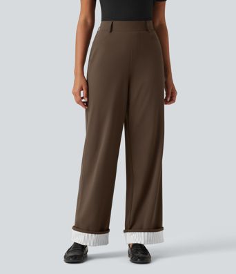 DayStretch High Waisted Straight Leg Stripe Rolled Hem Casual Pants with Pockets DayStretch High Waisted Straight Leg Stripe Rolled Hem Casual Pants with Pockets