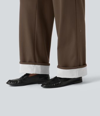 DayStretch High Waisted Straight Leg Stripe Rolled Hem Casual Pants with Pockets DayStretch High Waisted Straight Leg Stripe Rolled Hem Casual Pants with Pockets