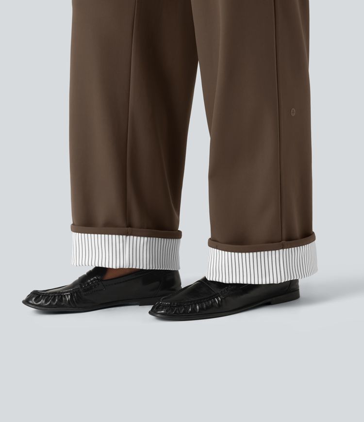 DayStretch High Waisted Straight Leg Stripe Rolled Hem Casual Pants with Pockets DayStretch High Waisted Straight Leg Stripe Rolled Hem Casual Pants with Pockets