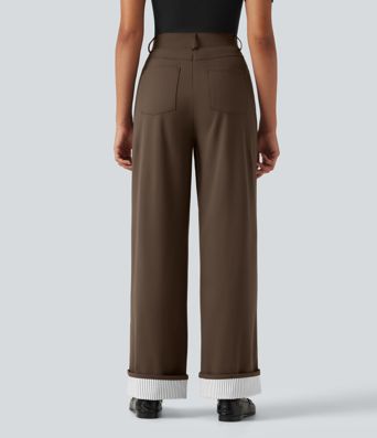 DayStretch High Waisted Straight Leg Stripe Rolled Hem Casual Pants with Pockets DayStretch High Waisted Straight Leg Stripe Rolled Hem Casual Pants with Pockets