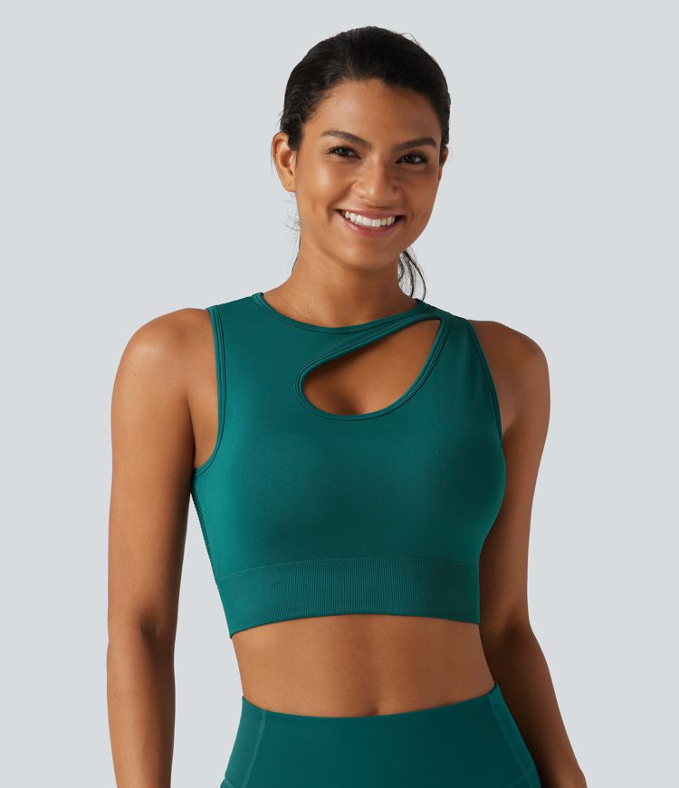 OneForm Seamless Flow Cut-Out Yoga Tank Top with Built-in Bra for DD-F Cups