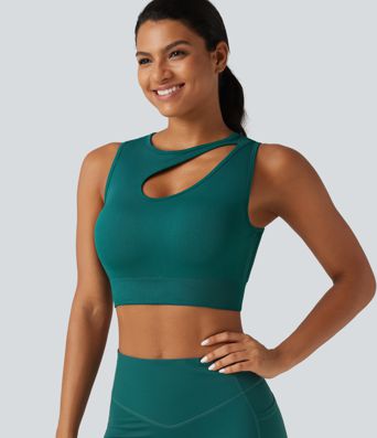 OneForm Seamless Flow Cut-Out Yoga Tank Top with Built-in Bra for DD-F Cups