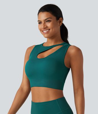 OneForm Seamless Flow Cut-Out Yoga Tank Top with Built-in Bra for DD-F Cups