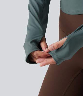 Round Neck Long Sleeve Thumb Hole Yoga Sports Top