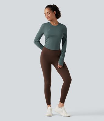 Round Neck Long Sleeve Thumb Hole Yoga Sports Top