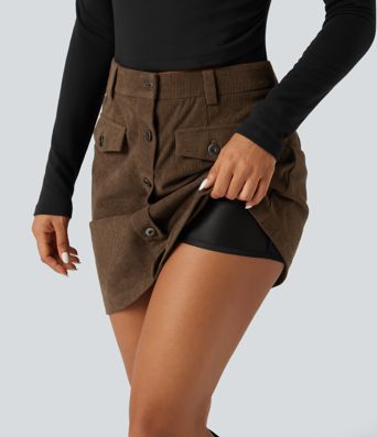 High Waisted 2-in-1 A-Line Corduroy Mini Casual Skirt High Waisted 2-in-1 A-Line Corduroy Mini Casual Skirt