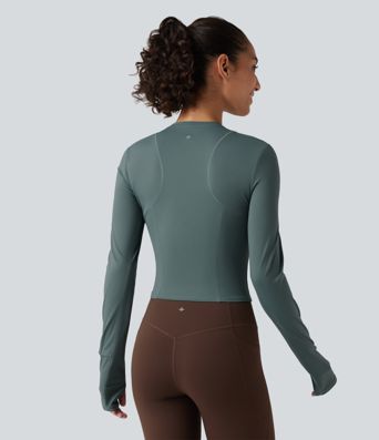 Round Neck Long Sleeve Thumb Hole Yoga Sports Top