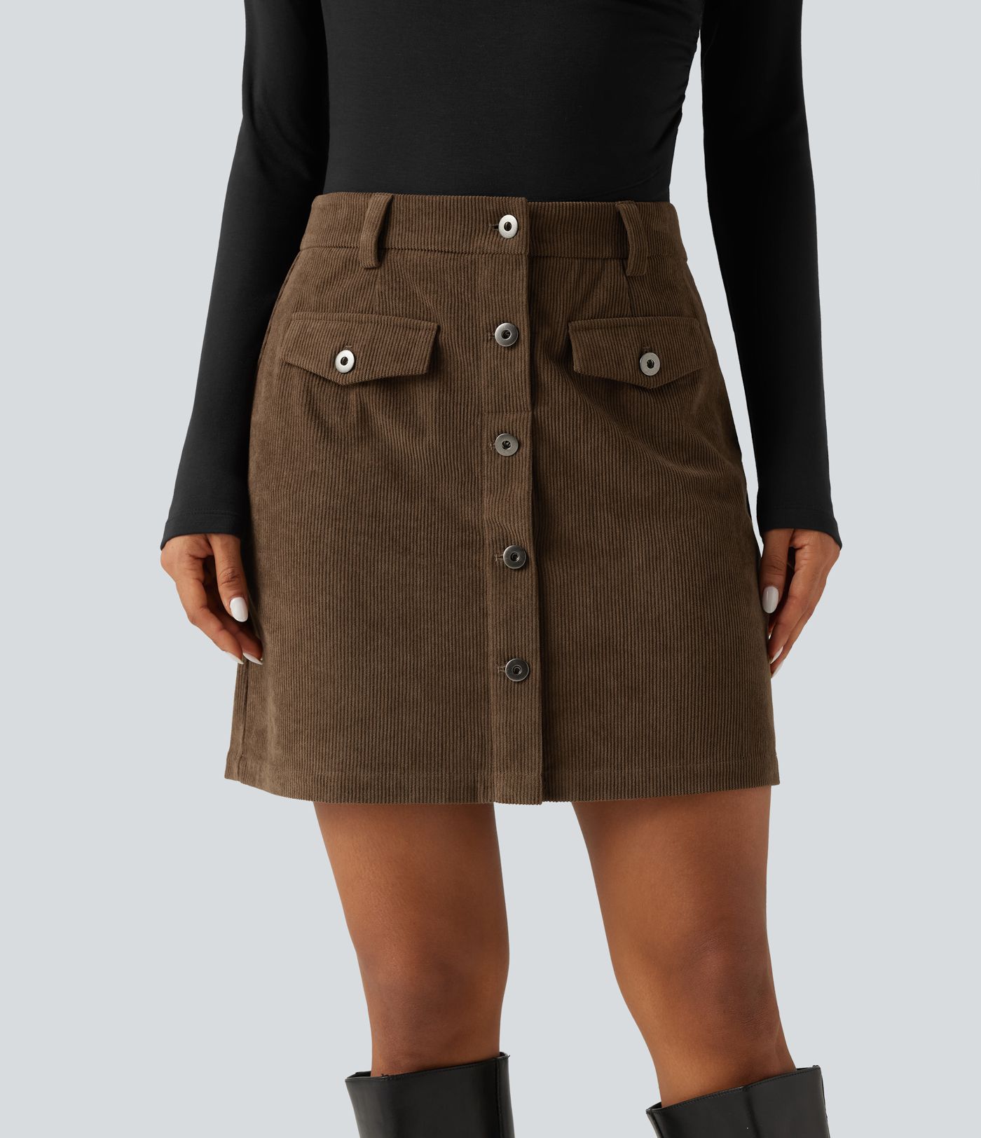 High Waisted 2-in-1 A-Line Corduroy Mini Casual Skirt High Waisted 2-in-1 A-Line Corduroy Mini Casual Skirt
