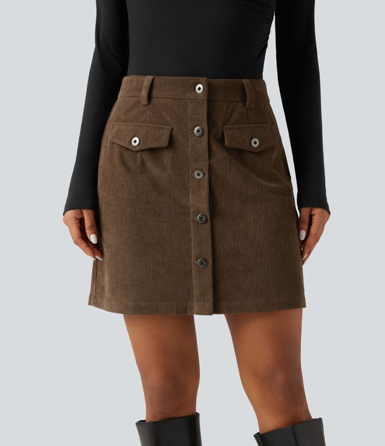 High Waisted 2-in-1 A-Line Corduroy Mini Casual Skirt High Waisted 2-in-1 A-Line Corduroy Mini Casual Skirt