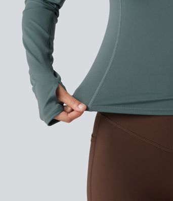 Round Neck Long Sleeve Thumb Hole Yoga Sports Top