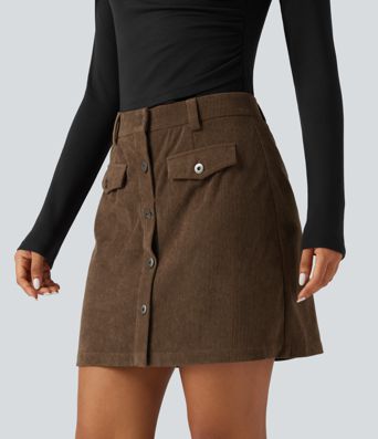 High Waisted 2-in-1 A-Line Corduroy Mini Casual Skirt High Waisted 2-in-1 A-Line Corduroy Mini Casual Skirt