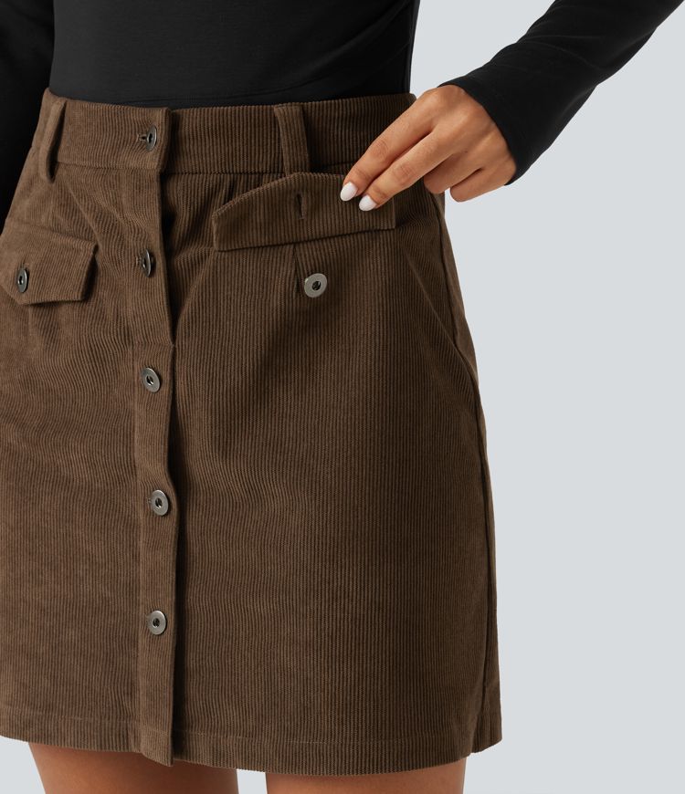 High Waisted 2-in-1 A-Line Corduroy Mini Casual Skirt High Waisted 2-in-1 A-Line Corduroy Mini Casual Skirt