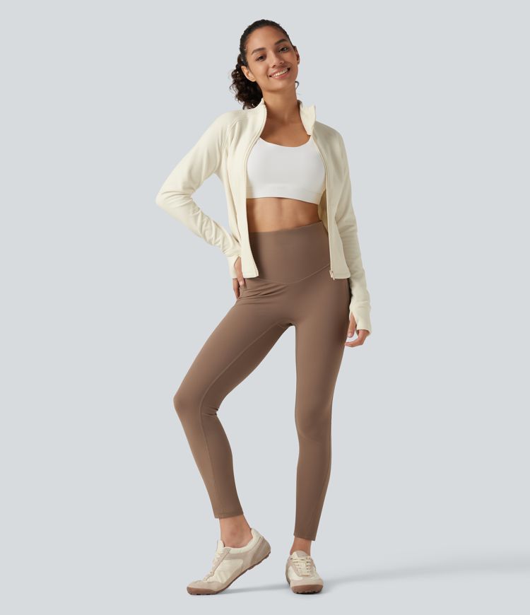 Stand Collar Long Sleeve Workout Jacket with Pockets