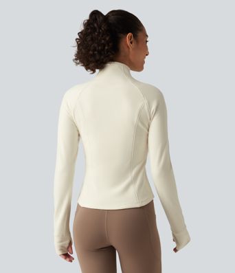 Stand Collar Long Sleeve Workout Jacket with Pockets