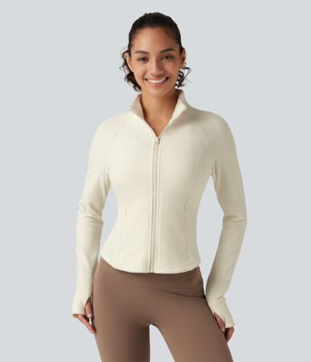 Stand Collar Long Sleeve Workout Jacket with Pockets