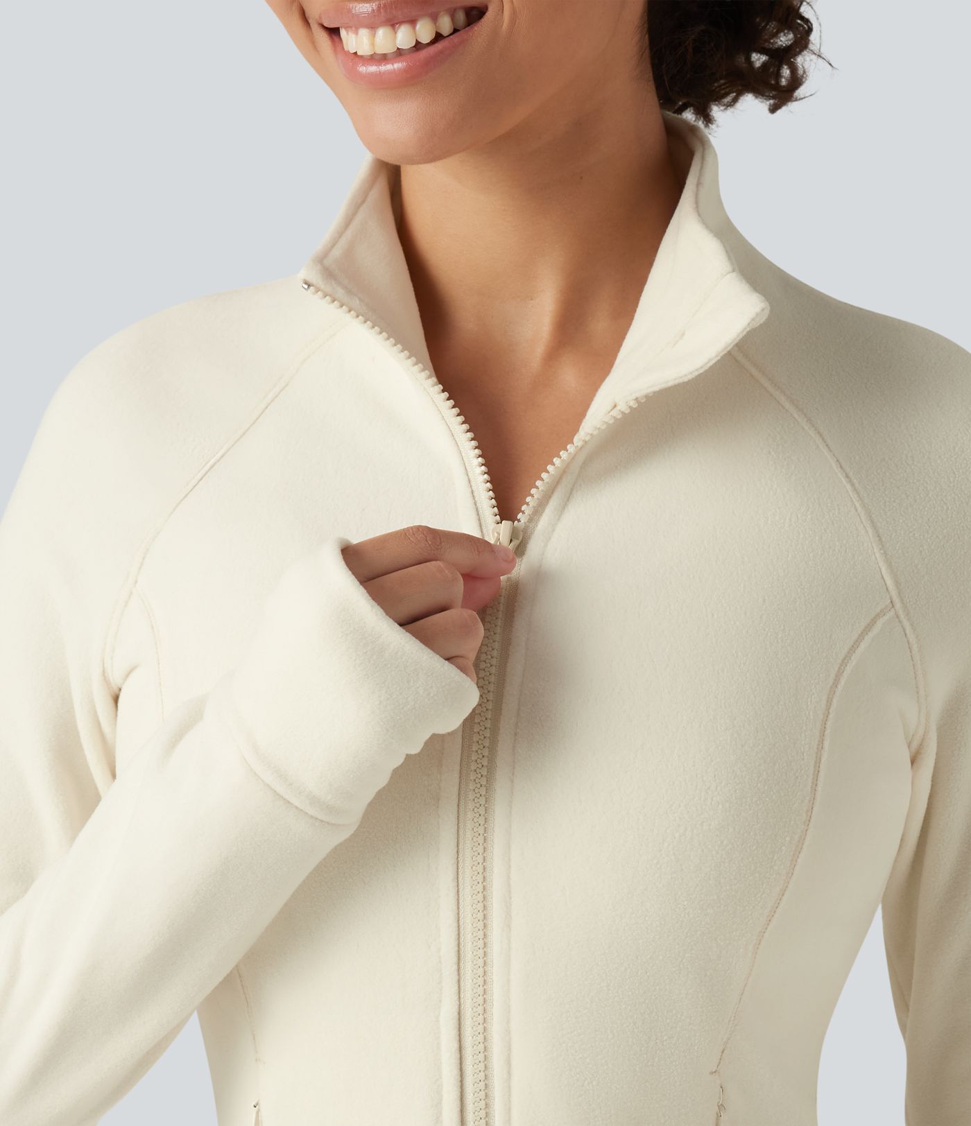 Stand Collar Long Sleeve Workout Jacket with Pockets