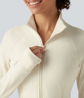 Stand Collar Long Sleeve Workout Jacket with Pockets