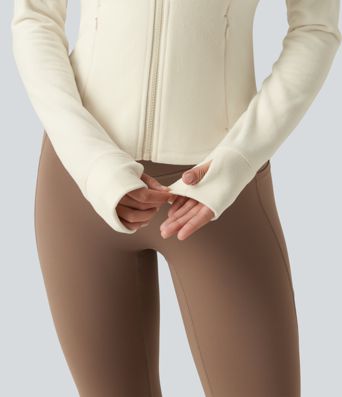 Stand Collar Long Sleeve Workout Jacket with Pockets