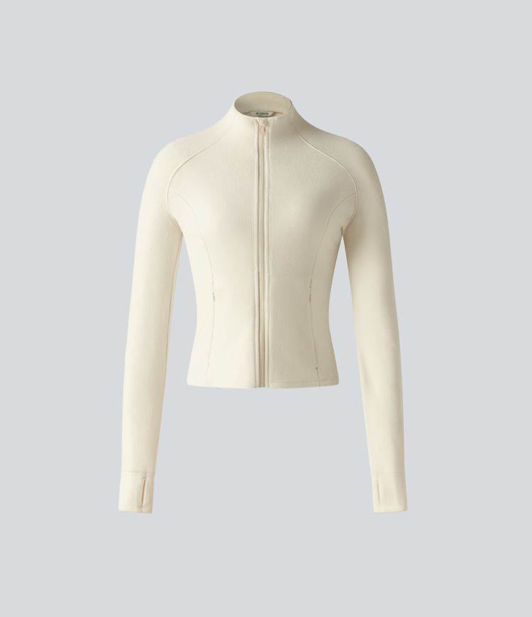 Stand Collar Long Sleeve Workout Jacket with Pockets