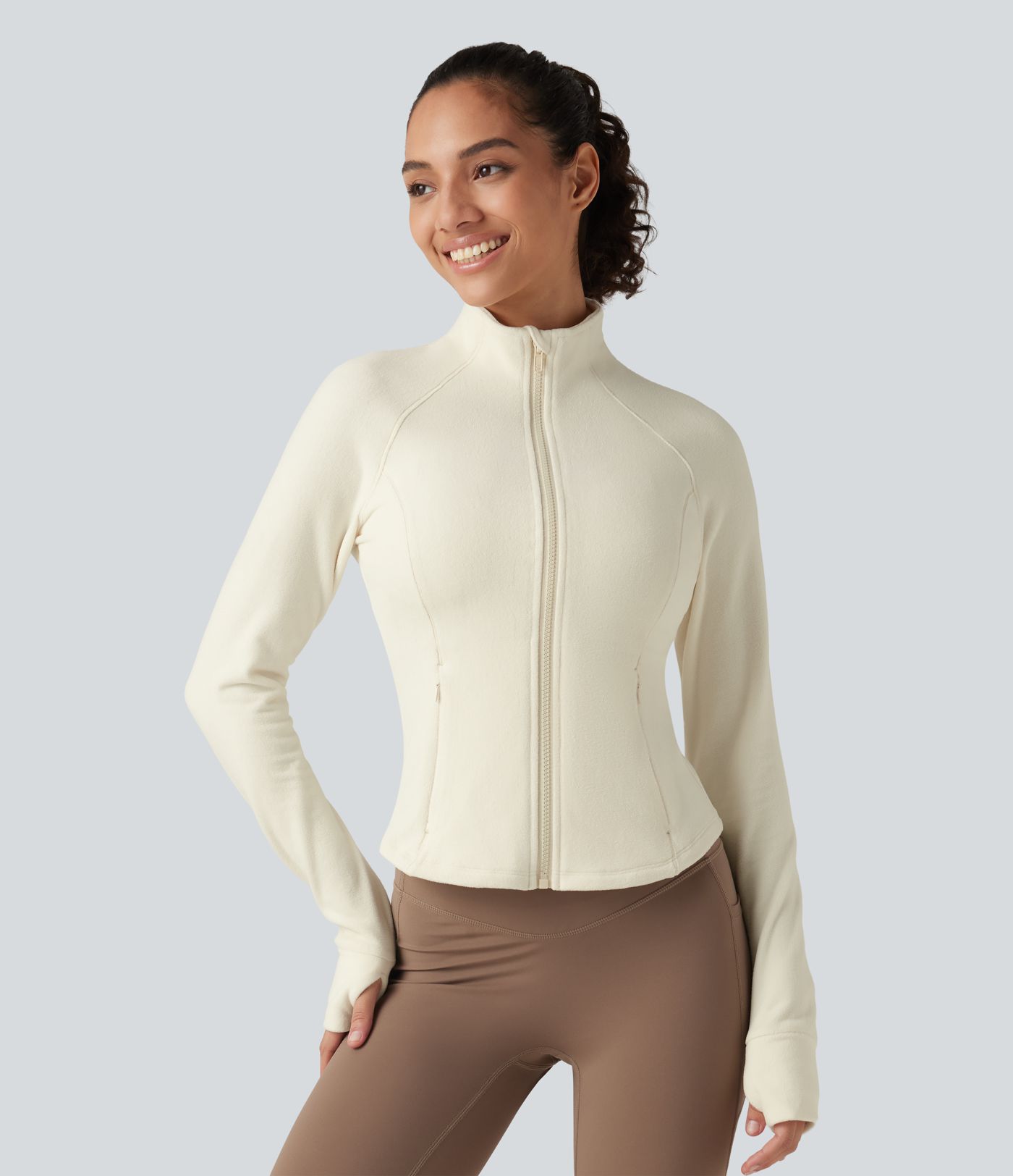 Stand Collar Long Sleeve Workout Jacket with Pockets