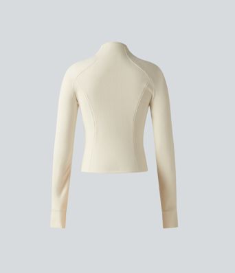 Stand Collar Long Sleeve Workout Jacket with Pockets