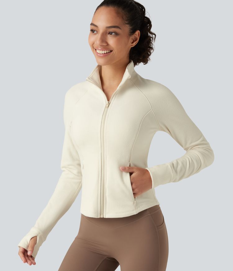 Stand Collar Long Sleeve Workout Jacket with Pockets
