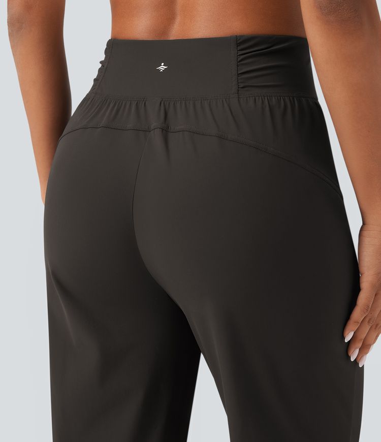 High Waisted Drawstring Ruched Tapered Quick Dry Cool Touch Dance Joggers with Pockets-UPF40+