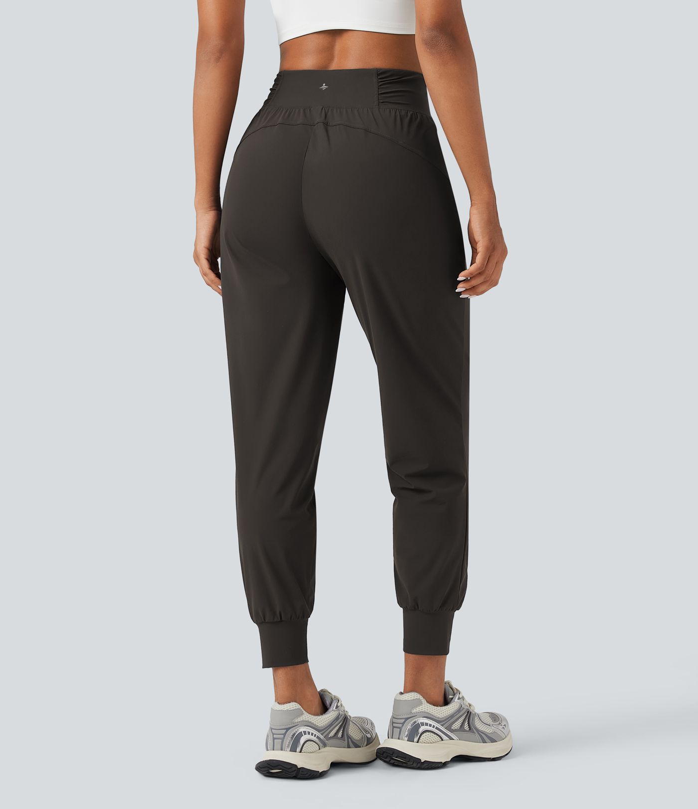 High Waisted Drawstring Ruched Tapered Quick Dry Cool Touch Dance Joggers with Pockets-UPF40+
