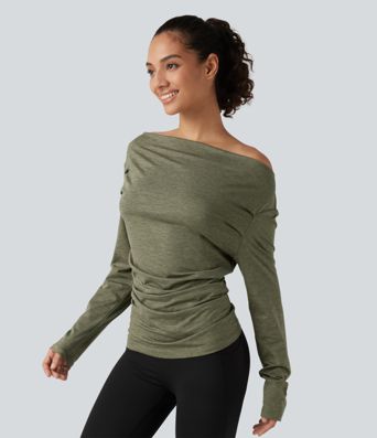Schulterfreies Yoga-Sport-Top mit langen Ärmeln Schulterfreies Yoga-Sport-Top mit langen Ärmeln