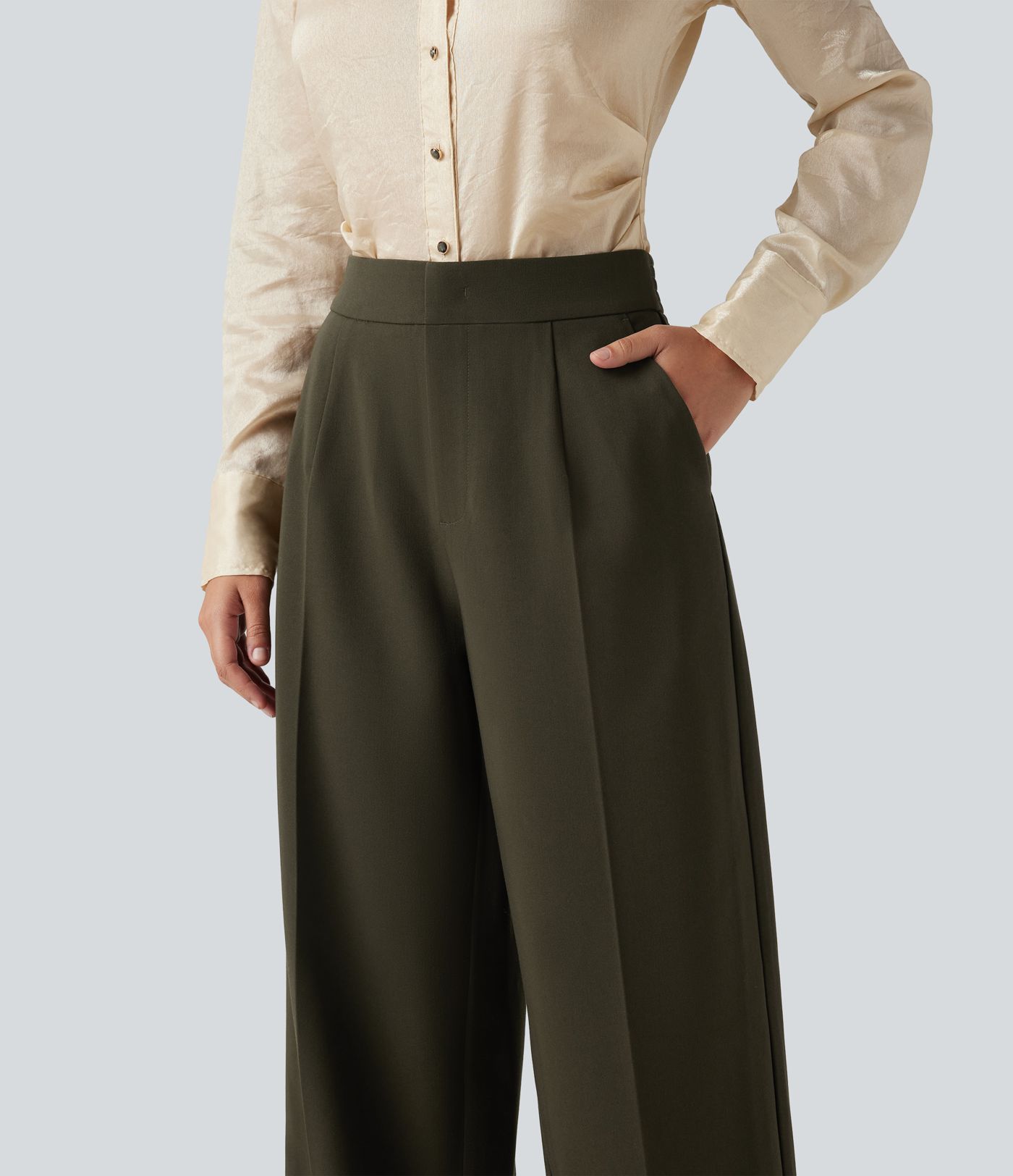 High Waisted Wide Leg Work Pants with Pockets