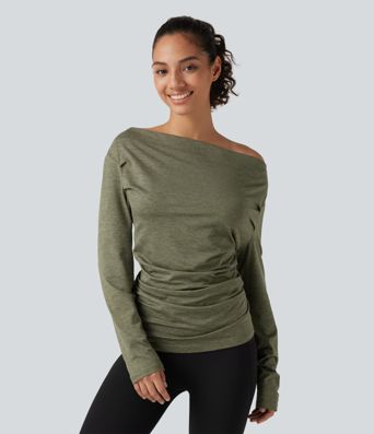 Schulterfreies Yoga-Sport-Top mit langen Ärmeln Schulterfreies Yoga-Sport-Top mit langen Ärmeln