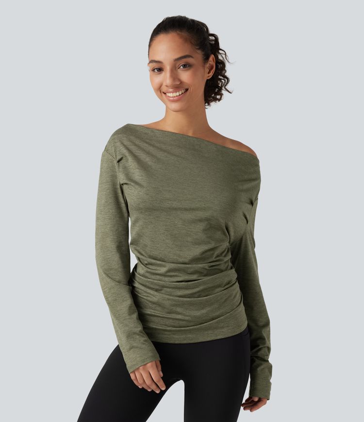 Schulterfreies Yoga-Sport-Top mit langen Ärmeln Schulterfreies Yoga-Sport-Top mit langen Ärmeln