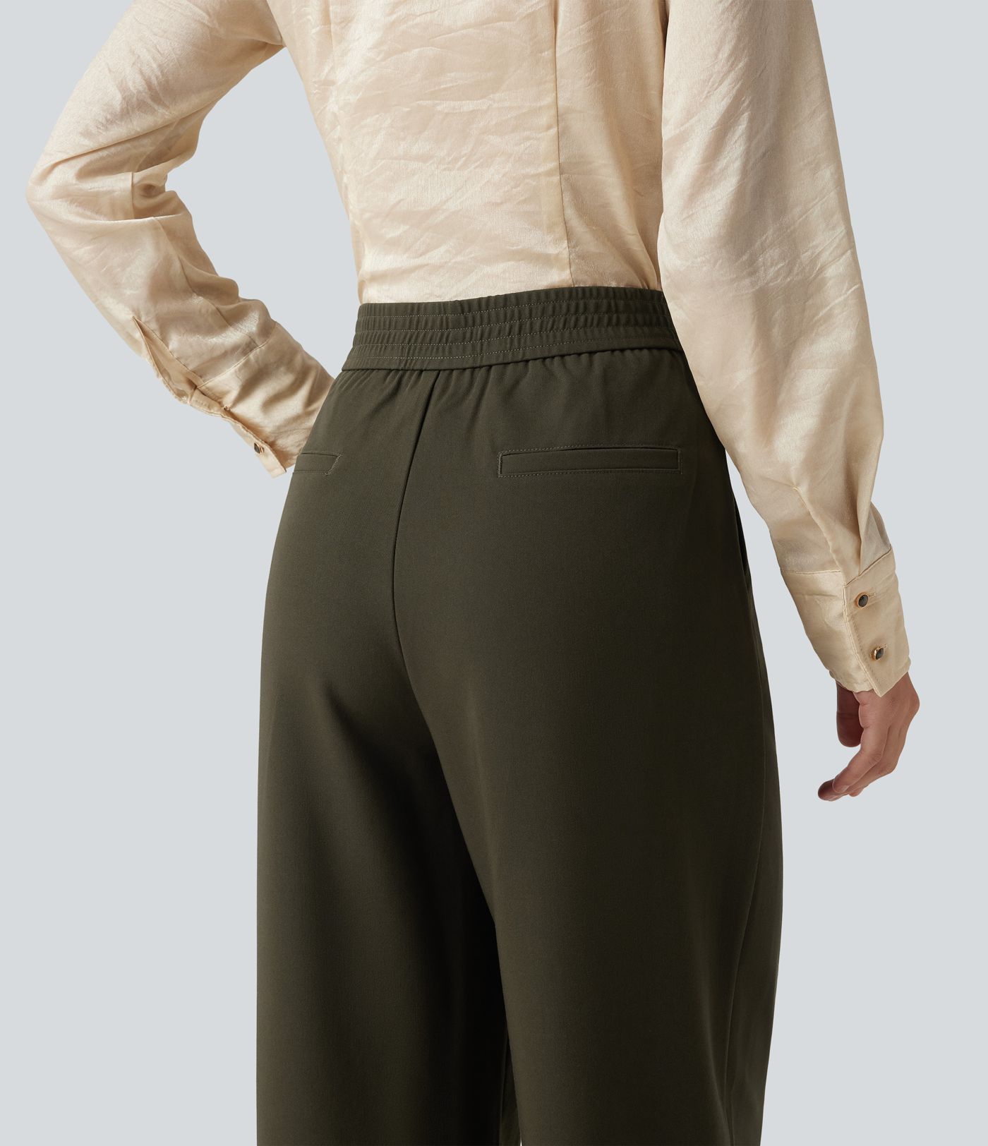 High Waisted Wide Leg Work Pants with Pockets