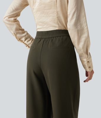 High Waisted Wide Leg Work Pants with Pockets