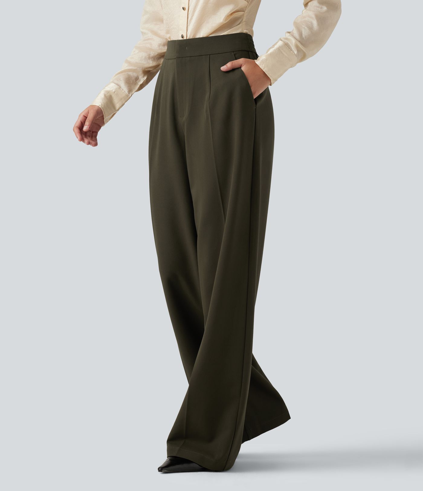 High Waisted Wide Leg Work Pants with Pockets