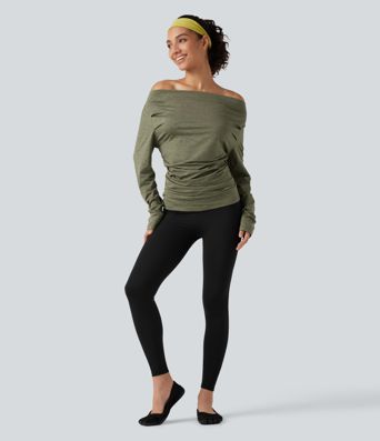 Schulterfreies Yoga-Sport-Top mit langen Ärmeln Schulterfreies Yoga-Sport-Top mit langen Ärmeln
