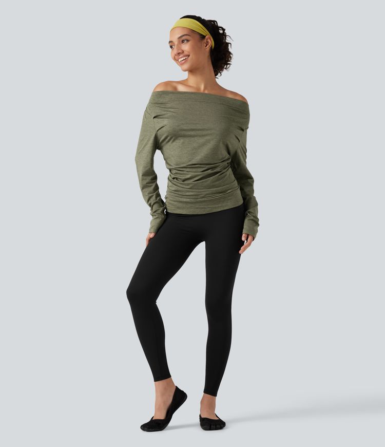 Schulterfreies Yoga-Sport-Top mit langen Ärmeln Schulterfreies Yoga-Sport-Top mit langen Ärmeln