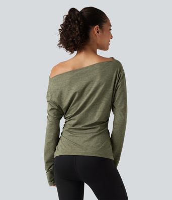 Schulterfreies Yoga-Sport-Top mit langen Ärmeln Schulterfreies Yoga-Sport-Top mit langen Ärmeln